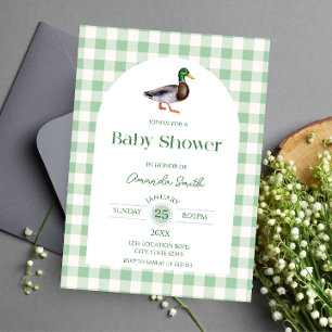 Invitación Ducha de bebé de cuadros verdes para la caza de pa