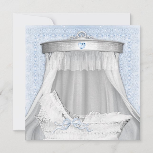 Invitación Ducha de bebé de Cunita Azul (Anverso)