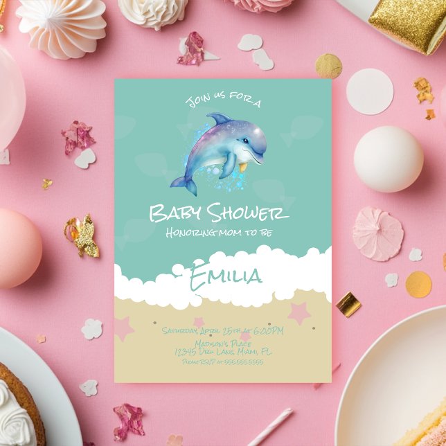 Invitación Ducha de Bebé de Delfín Playa Océano (Subido por el creador)