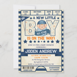 Invitación Ducha de bebé de deporte All Star personalizada