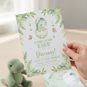 Invitación ducha de bebé de dinosaurio mariposa acuarela