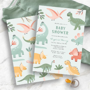Invitación Ducha de bebé de Dinosaurio Verde