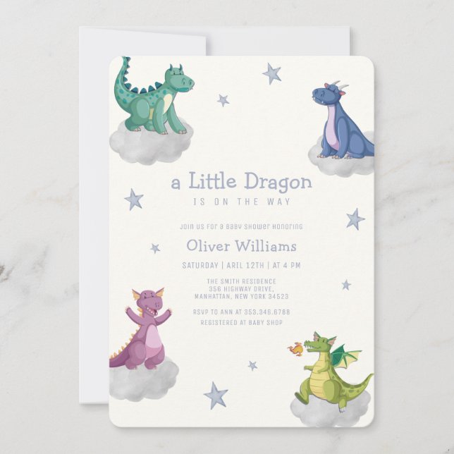 Invitación Ducha de Bebé de Dragón Pequeño Mágico Boho (Anverso)