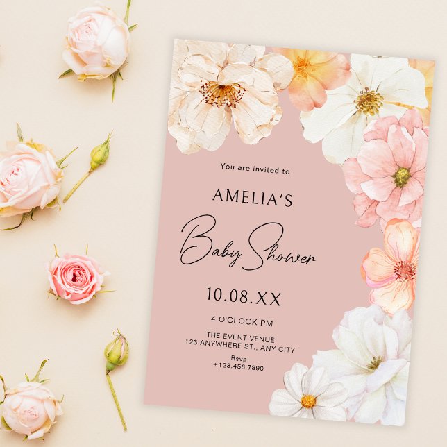 Invitación Ducha de bebé de durazno floral (Subido por el creador)