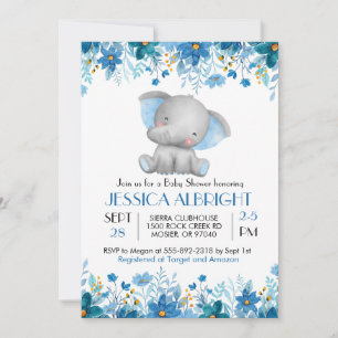 Invitación Ducha de bebé de elefante azul Sprinkle 