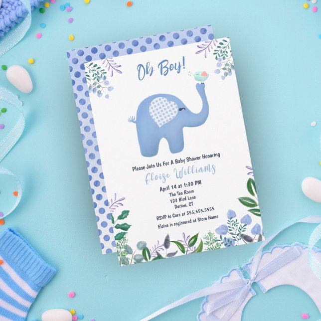 Invitación Ducha de Bebé de Elefante Bebé con Pájaro Cantante (Subido por el creador)