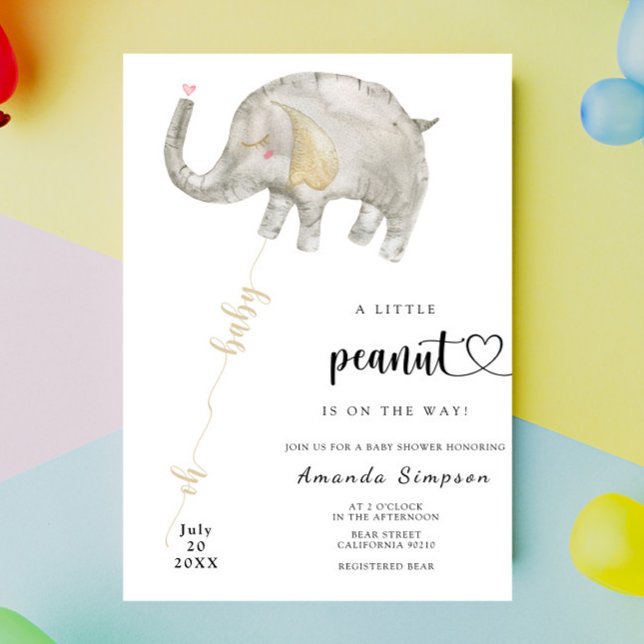 Invitación Ducha de bebé de elefante con globo de acuarela (Subido por el creador)