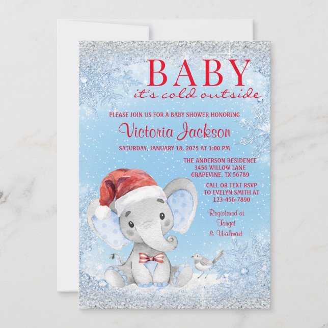Invitación Ducha de bebé de elefante de Navidad niño (Anverso)