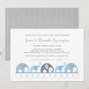 Invitación Ducha de bebé de Elefante Gris Azul