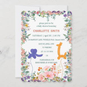 Invitación ducha de bebé de elefante jirafa safari globo ador