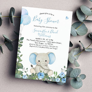 Invitación Ducha de bebé de elefante lindo azul polvoriento a