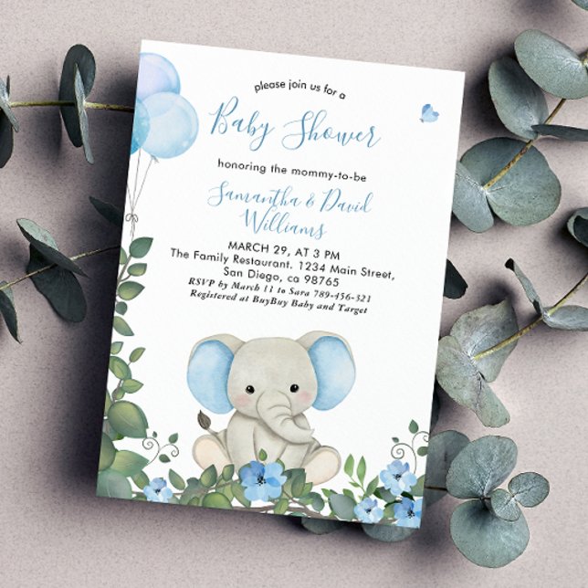 Invitación Ducha de bebé de elefante lindo azul polvoriento a (Subido por el creador)