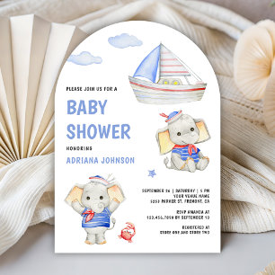 Invitación Ducha de Bebé de Elefante Náutico Lindo Rústico