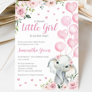 Invitación Ducha de Bebé de Elefante Niña Rosa