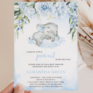 Invitación Ducha de bebé de elefante niño azul