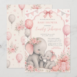 Invitación Ducha de Bebé de Elefante Rosa