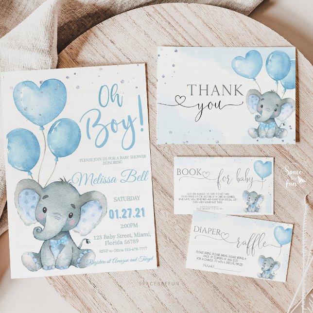 Invitación Ducha de bebé de Elephant Safari (Elephant safari baby shower invitation, safari-themed baby shower, baby shower invitation for boy, e)