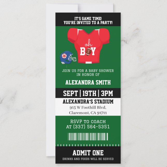 Invitación Ducha de bebé de entrada de boleto de camiseta de  (Anverso)