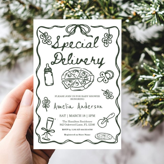 Invitación Ducha de bebé de entrega especial de pizza dibujad (Subido por el creador)