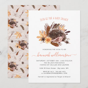 Invitación Ducha de bebé de erizo pequeño neutral en otoño