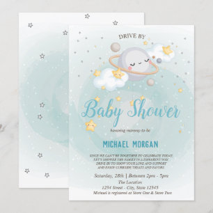 Invitación Ducha de bebé de estrellas, planeta y nubes que pa