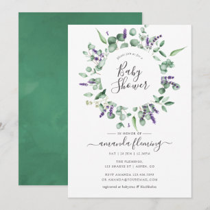 Invitación Ducha de bebé de eucalipto lavanda verde