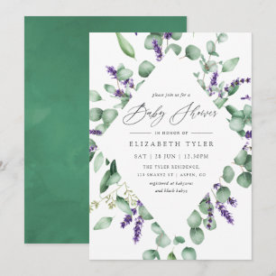 Invitación Ducha de bebé de eucalipto lavanda verde