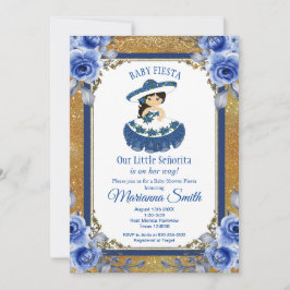 Invitación Ducha de bebé de fiesta mexicana de rosas azules r