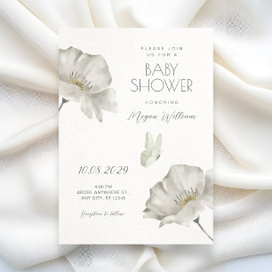 Invitación ducha de bebé de flor blanca en flor