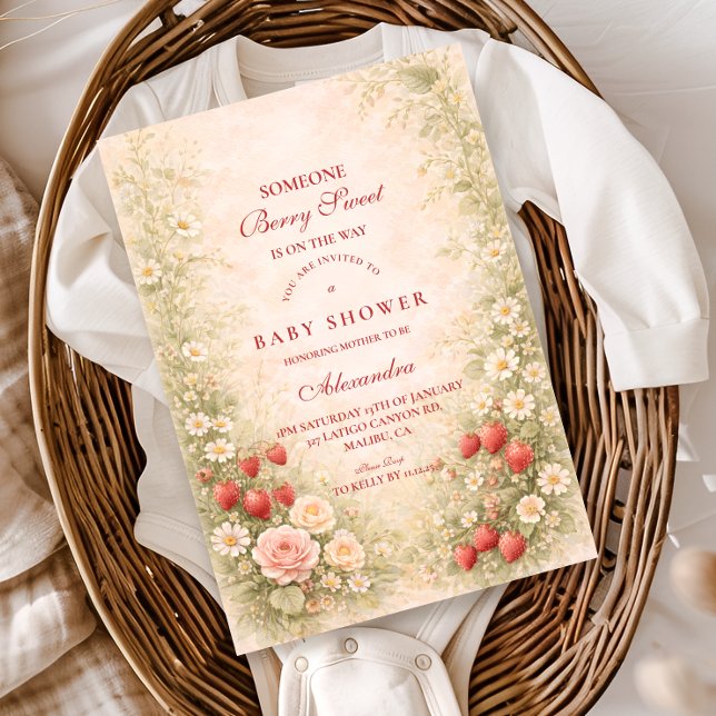 Invitación Ducha de Bebé de Flor de Fresa (Subido por el creador)