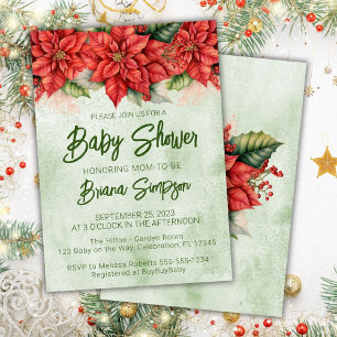 Invitación Ducha de bebé de flor de pascua de Navidad roja y
