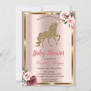 Invitación Ducha de Bebé de Flor de Unicornio con Brillo Dora