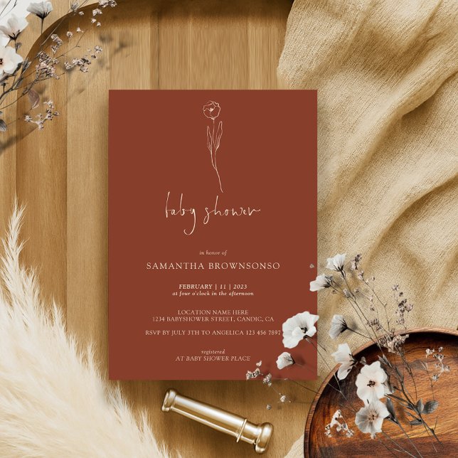 Invitación Ducha de bebé de flor pequeña Daisy de terracota (Subido por el creador)