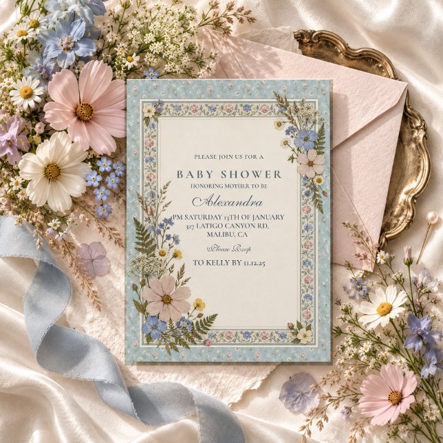 Invitación Ducha de Bebé de Flor Prensada (Subido por el creador)
