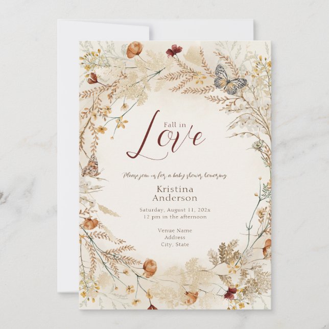 Invitación Ducha de bebé de flor silvestre de otoño  (Anverso)