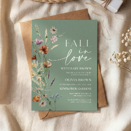 Invitación Ducha de bebé de flor silvestre verde salvia de Ot