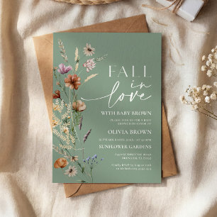 Invitación Ducha de bebé de flor silvestre verde salvia de Ot