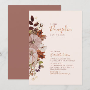 Invitación Ducha de bebé de Floral Otoñal Rústico y Calabaza