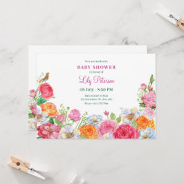 Invitación Ducha de bebé de flores de arte rosas