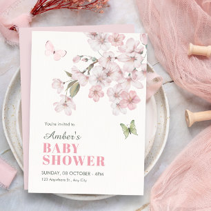 Invitación ducha de bebé de flores de Sakura en flor