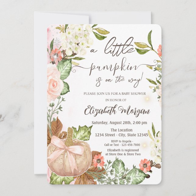 Invitación Ducha de Bebé de Flores Hojas Calabaza Otoño (Anverso)