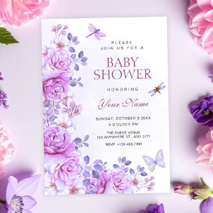 Invitación ducha de bebé de flores libélula