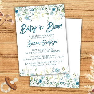 Invitación Ducha de bebé de flores silvestres azul turquesa