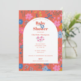 Invitación Ducha de Bebé de Flores Silvestres Rojas Boho Mode
