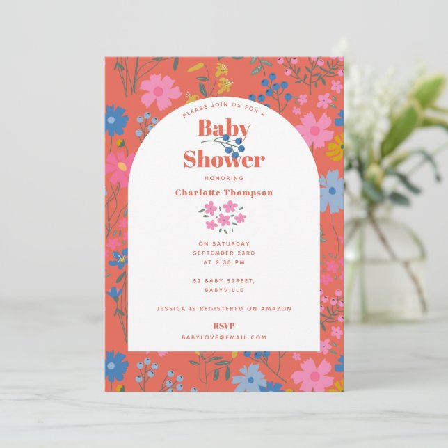 Invitación Ducha de Bebé de Flores Silvestres Rojas Boho Mode (Anverso de pie)