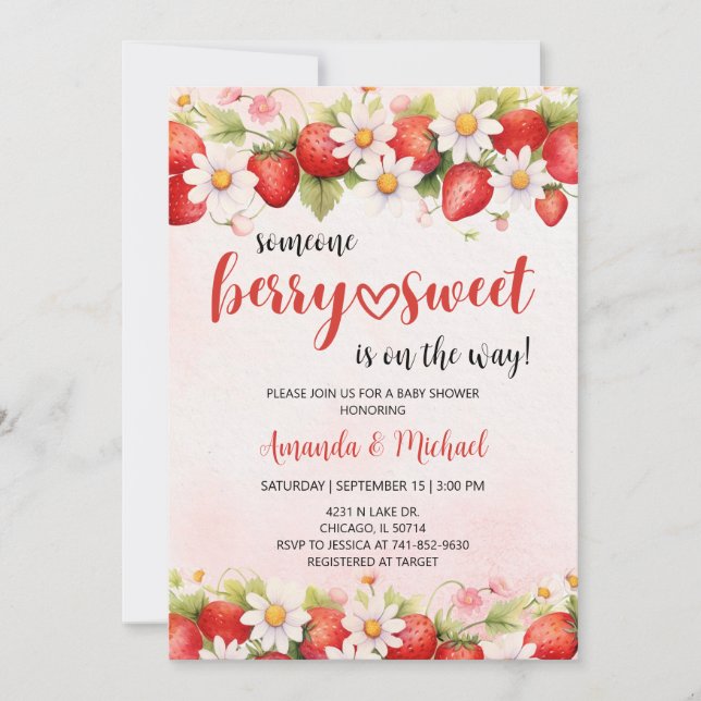 Invitación Ducha de Bebé de Fresa (Anverso)
