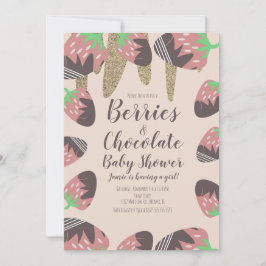 Invitación Ducha de Bebé de Fresa de Chocolate con Brillo Fal