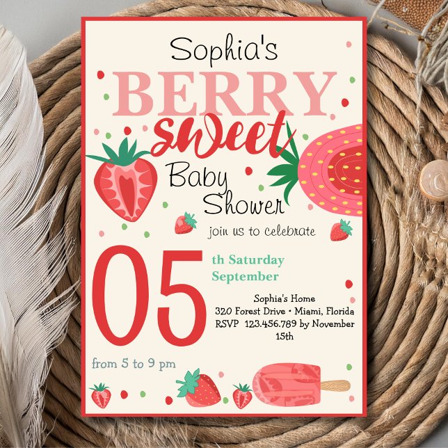 Invitación Ducha de bebé de fresa dulce Berry (Subido por el creador)