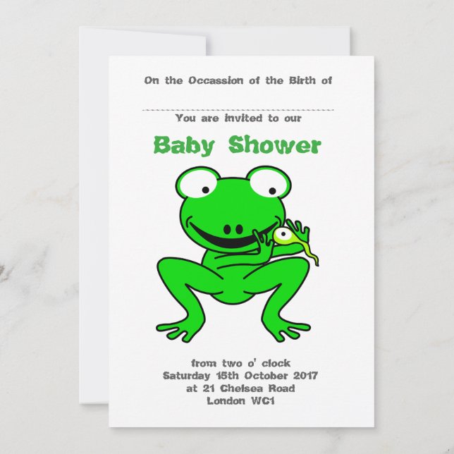Invitación Ducha de bebé de Froggy y Tadpole (Reverso)