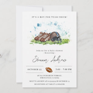 Invitación Ducha de Bebé de Fútbol Americano Elegante Persona